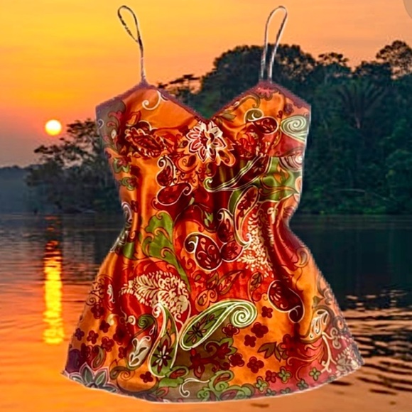 Xhilaration Tops - Satin Paisley Vibrant Vintage Y2k Camisole Tank Top Cami